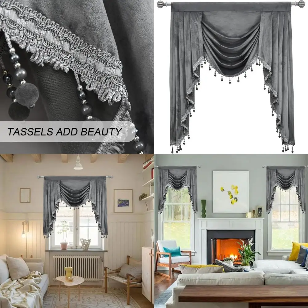 

Бархатная штора-водопад с кистями для гостиной, спальни и кухни - 1 панель, ширина 39 дюймов