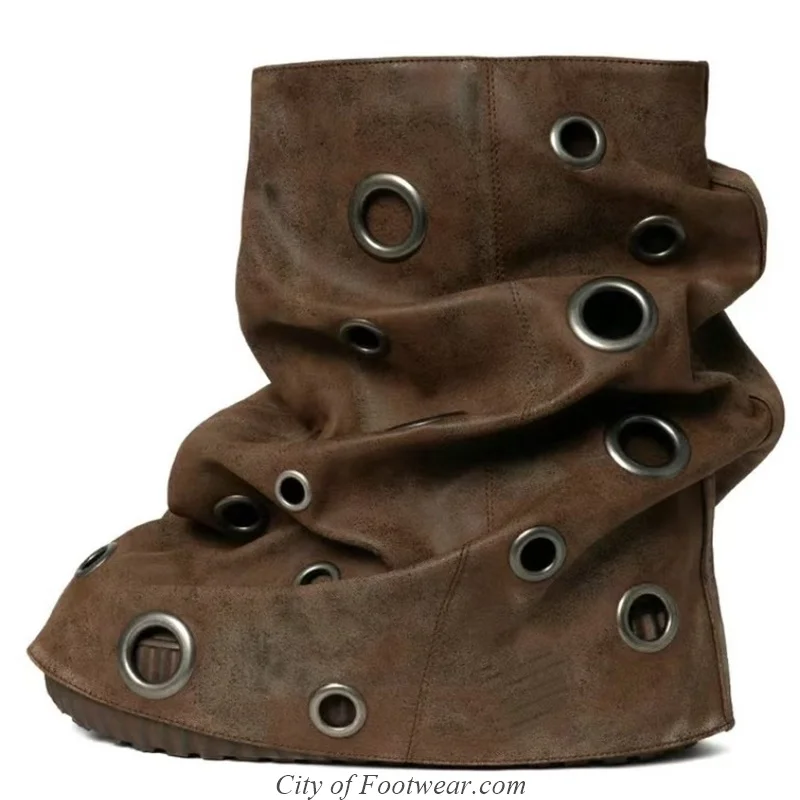 Women's Thick Sole Black/Brown Shark Boots Round Toe Suede Leather Mid Calf Boots Sweet Y2k Cool Luxury Designer Causal Shoes - view 6