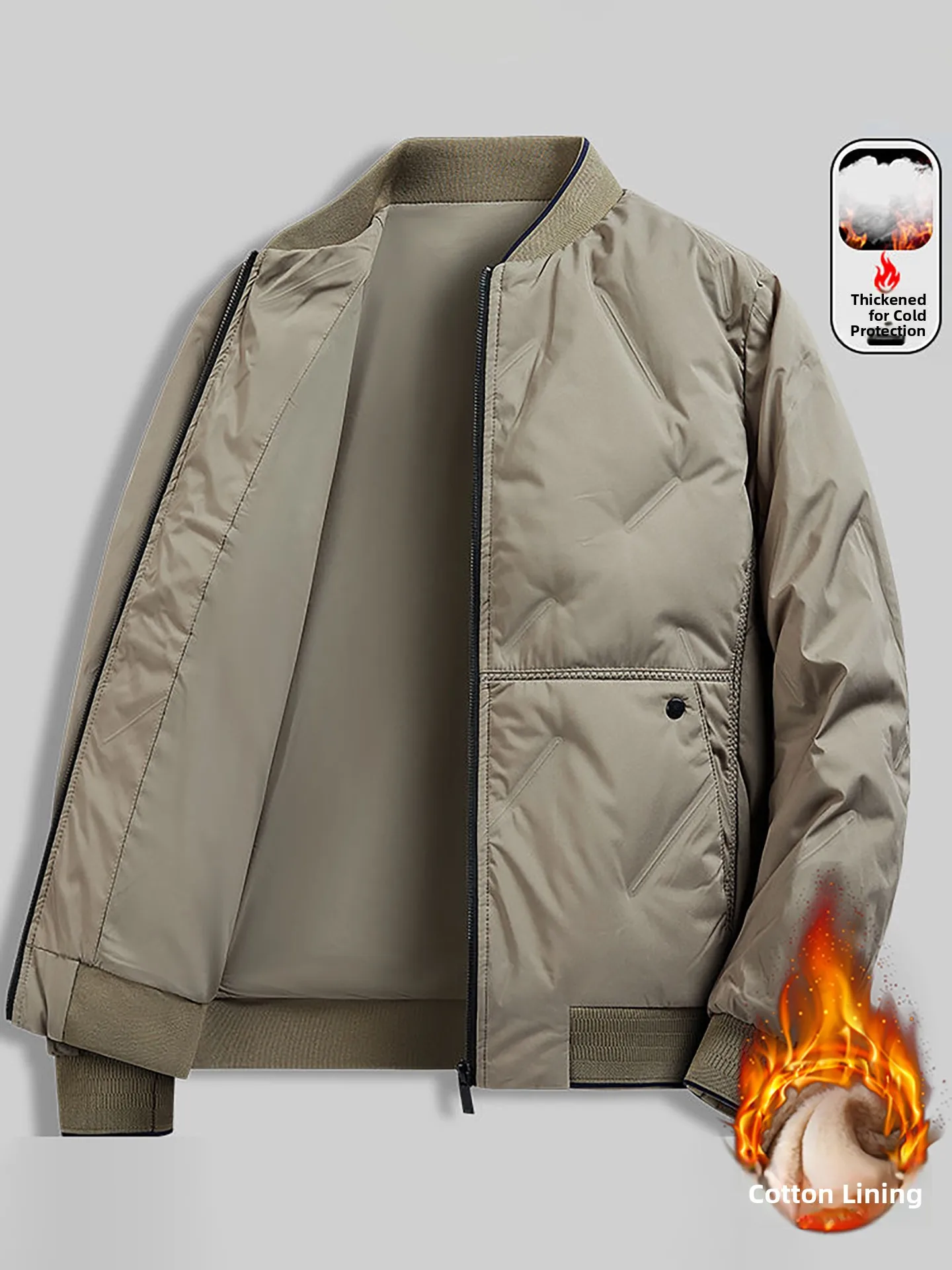 

Thiened Baseball Collar down Jaet Men's Winter Large Size Faionable Warm Casual Stand Collar Coat Trendy Polyester Fiber