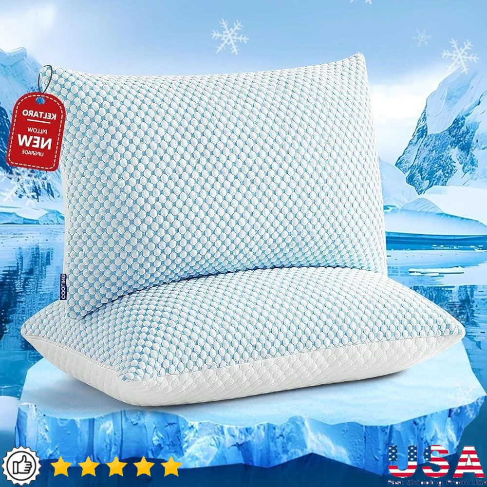 

Adjustable Cooling Shredded Memory Foam Pillows Set of 2 Firm Support Bed Pillows Side and Back Sleepers Washable Cover
