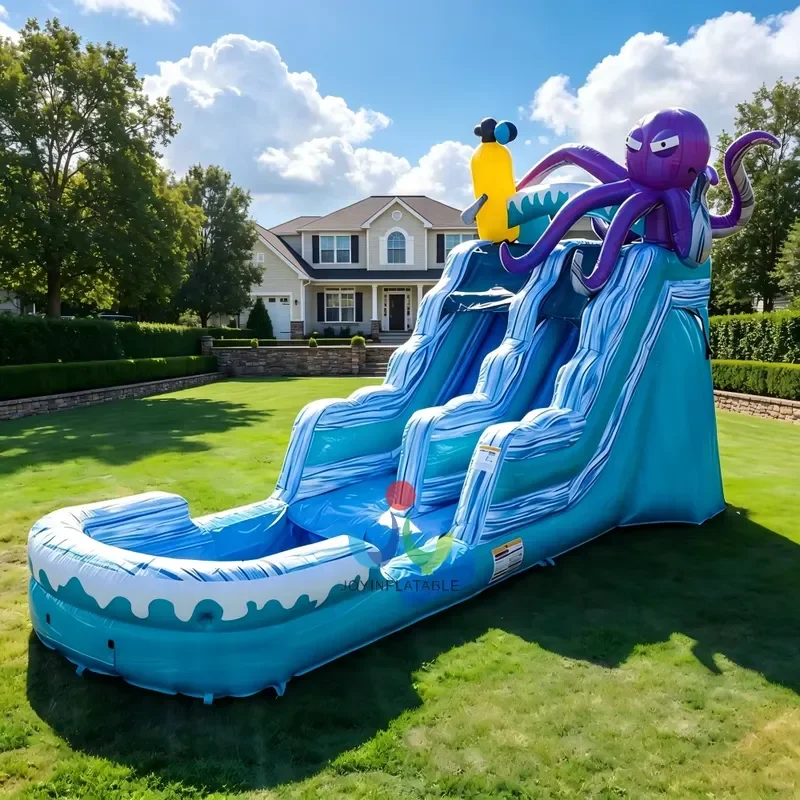 Custom Ocean Theme Large Blowup Water Slides Octopus Inflatable Water Slide with Splash Pool for Rental Party Outdoor Games