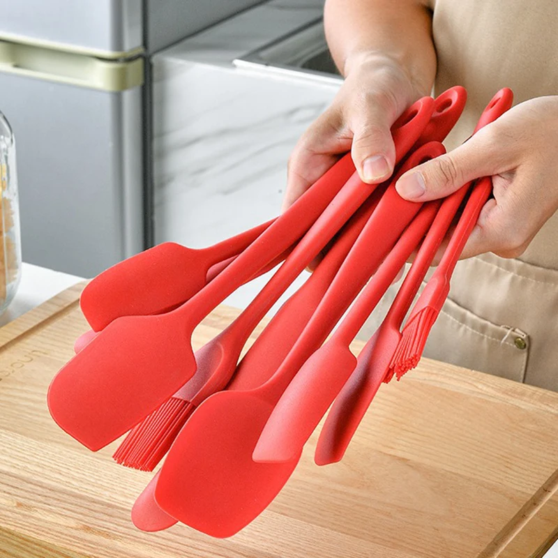 Red Non-Stick Silicone Cream Scraper Bread Cake Butter Chocolate Spatula Mixer Oil Brush Cake Spatula Kitchen Baking Tools