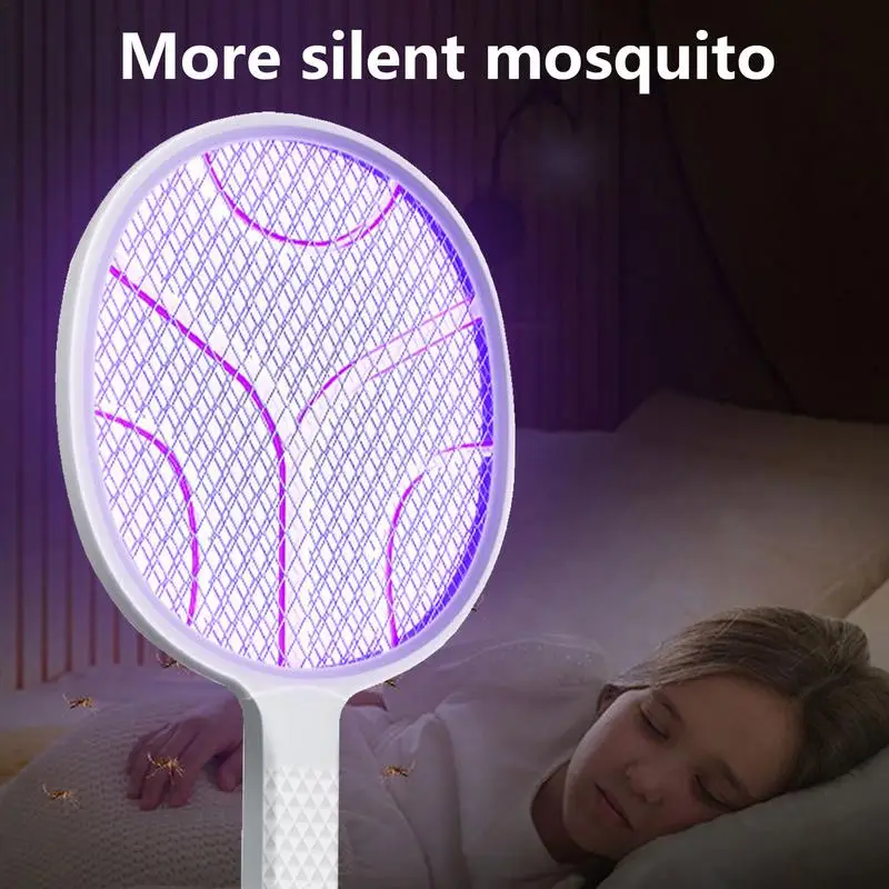 

Rechargeable Fly Swatter Racket Electric Fly Swatter Racket 2-in-1 Purple Light Fly Killing USB Rechargeable Indoor Fly Killing