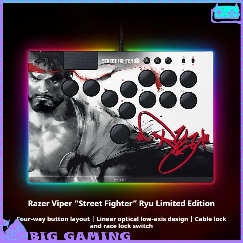 Razer Kitsune Ryu Street Fighter 6 Limited All-Button Optical Arcade Controller Leverless Hitbox Fight Stick for PS5 PC Gaming