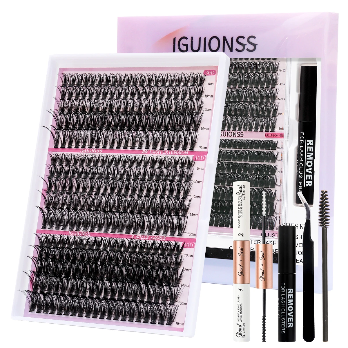 IGUIONSS-extensiones de pestañas en racimo, 30P, 40P, 50P, pinzas removedoras de pegamento, kit de levantamiento de pestañas, maquillaje