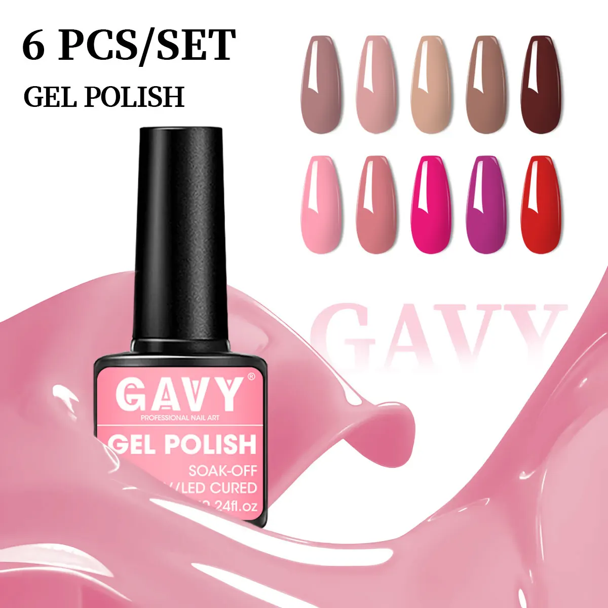 Zestaw 6 kolorowych lakierów hybrydowych VOKY, domowy preparat do zmywania lakierów hybrydowych LED, prezent dla miłośników zdobienia paznokci.