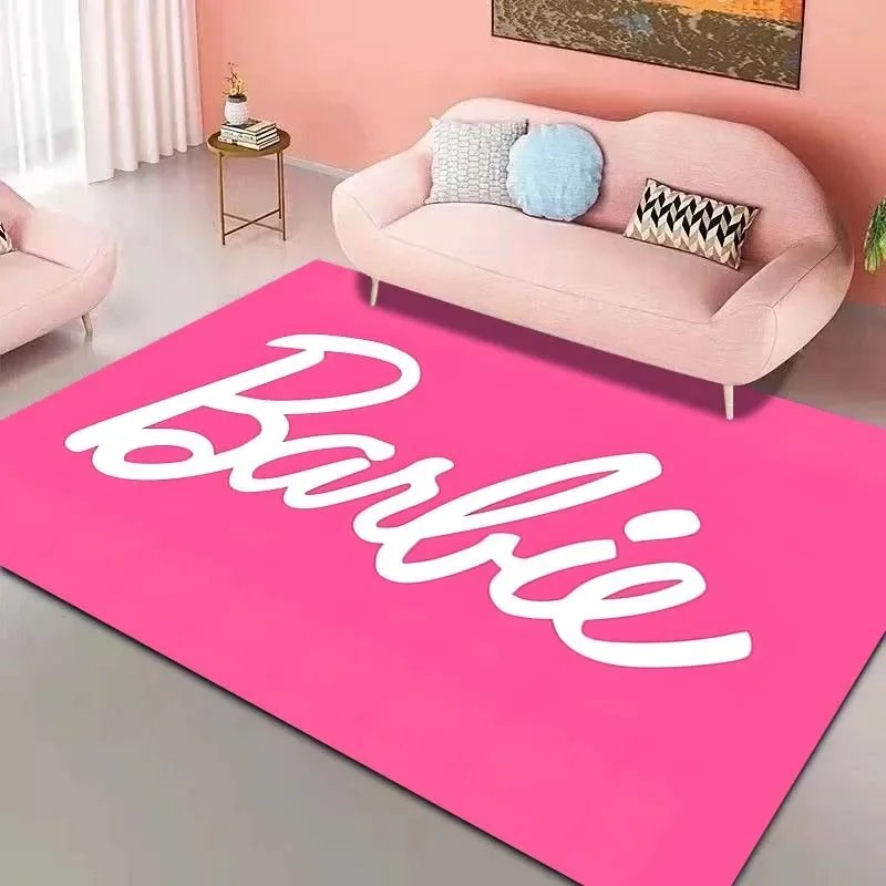 15 Sizes Barbie Pink Pattern Rug for Bedroom Living Room Anime Carpets for Girl Room Floor Mat Home Decor Non-Slip Rug Tapetes