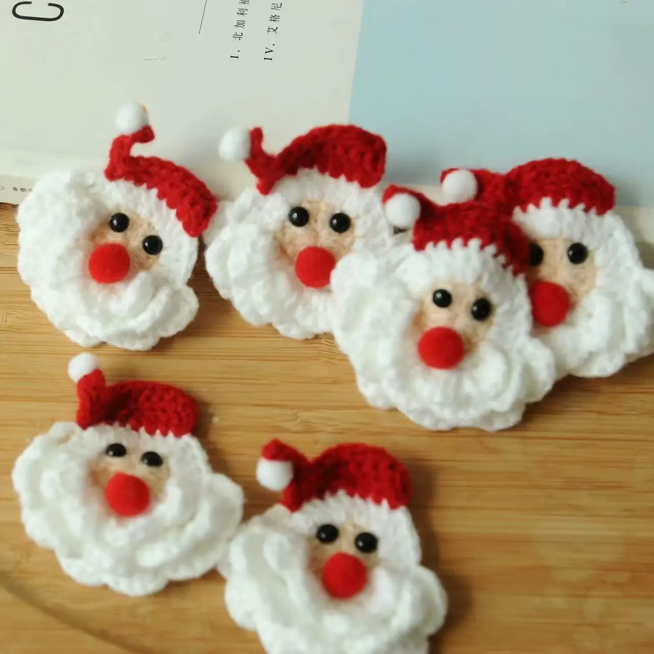 Handmade Crochet Santa Claus Brooch Knitted Woolen Pin Christmas Creative Gift for Women Decorative Clothing Accessory