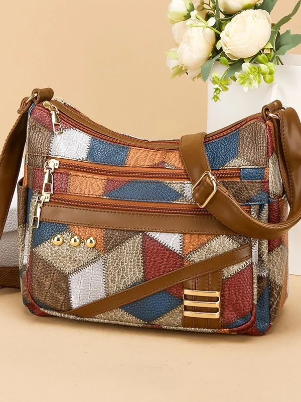 

2026 Hot Patchwork Crossbody Bag Women All-match Adjustable Wide Strap Shoulder Handbag