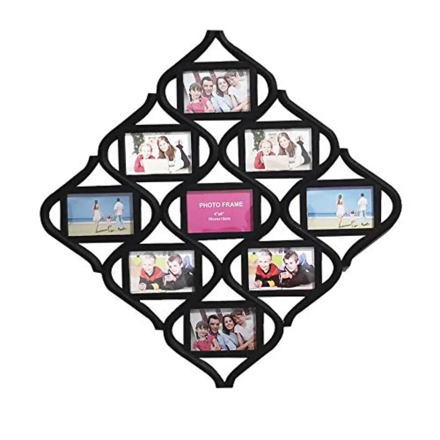

Коллаж из 4 фоторамок 6x4 дюйма для стены - Настенный коллаж из фоторамок в форме бриллианта с 9 отверстиями, черный