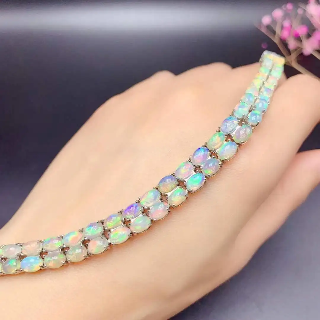 

Natural Opal Bracelet 925 Sterling Silver Colored Stone Bracelet for Women Premium Wedding Jewelry Luxury Jewelry Designer