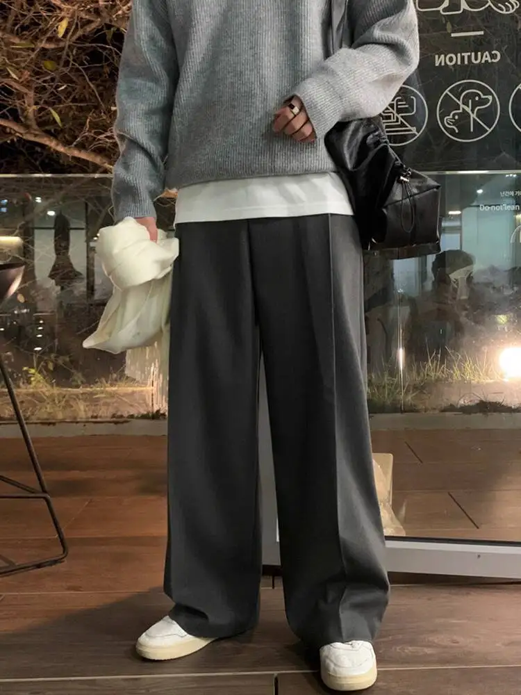 

SYUHGFA Niche Design Men's Suit Trousers Solid Color Pleated Loose Wide Leg Straight Male Pants 2025 Autumn Korean Style