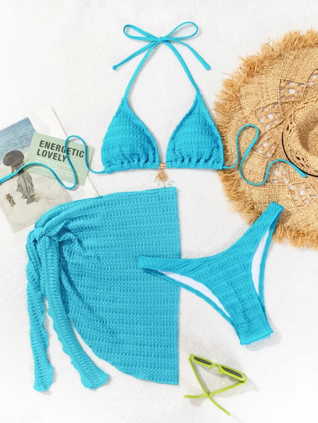 Conjunto de Bikini de 3 piezas para mujer, traje de baño Sexy con diamantes de imitación y perlas de lujo, Tanga de realce, traje de baño para playa, traje de baño para vacaciones 2025