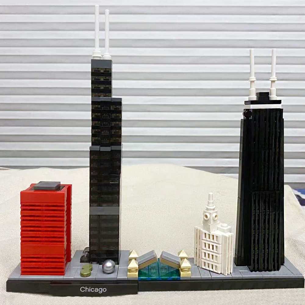 Hot Sales City Chicago Skyline Gebouw Oriëntatiepunt 444Pcs Model Street View Bouwstenen Speelgoed Geschenken 21033