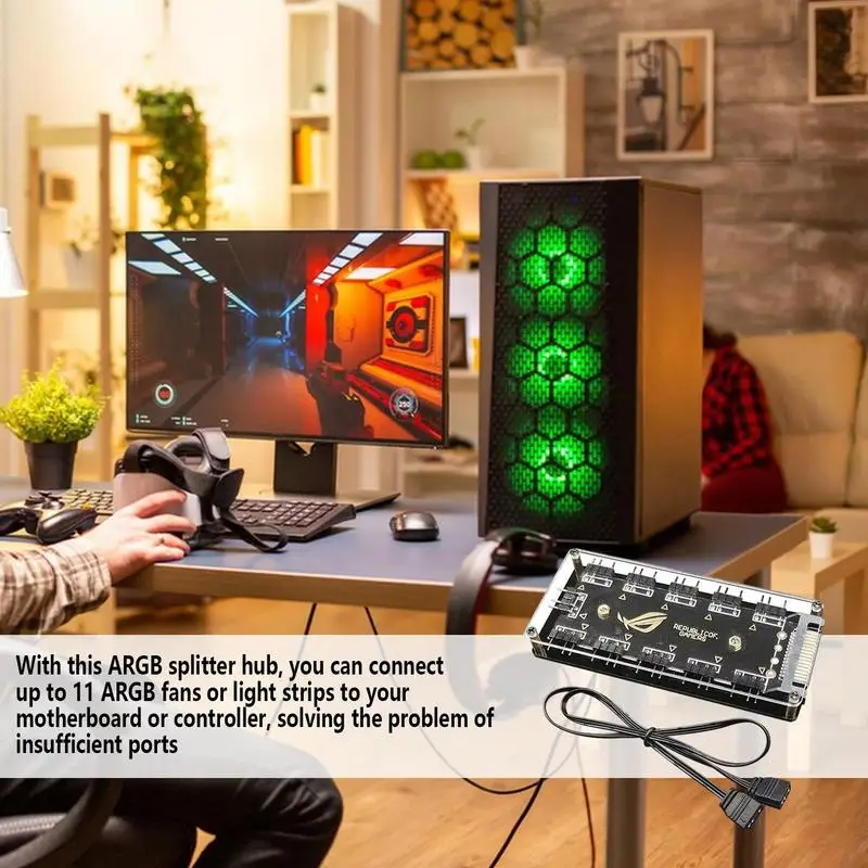 ARGB Extension Cable 3-Pin ARGB Splitter Extension Cable 11 Port 5v PC ARGB Splitter Hub Addressable Link Multiple Points For PC