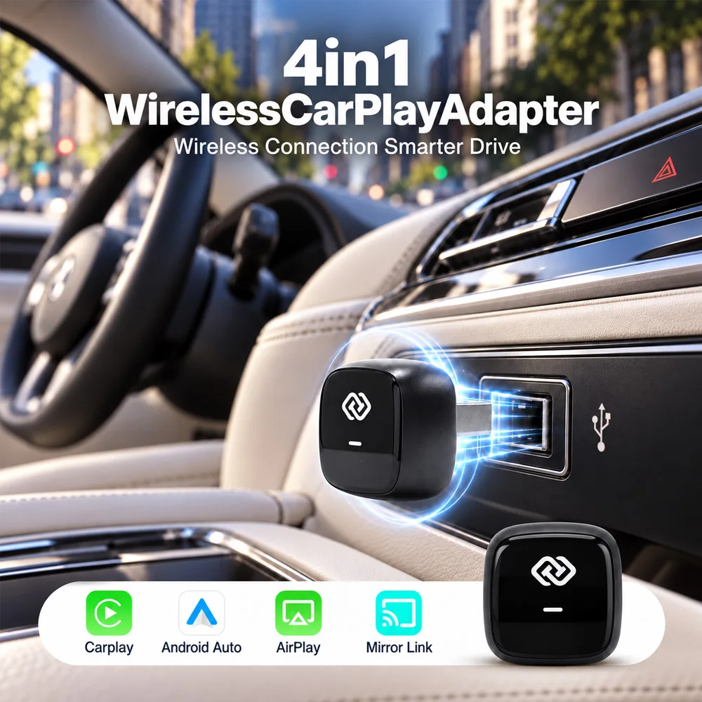 4IN1 Dongle Wireless Carplay Adapter USB Plug Play WiFi Bluetooth for iPhone Carplay Airplay Android Auto Mirrorlink Connect
