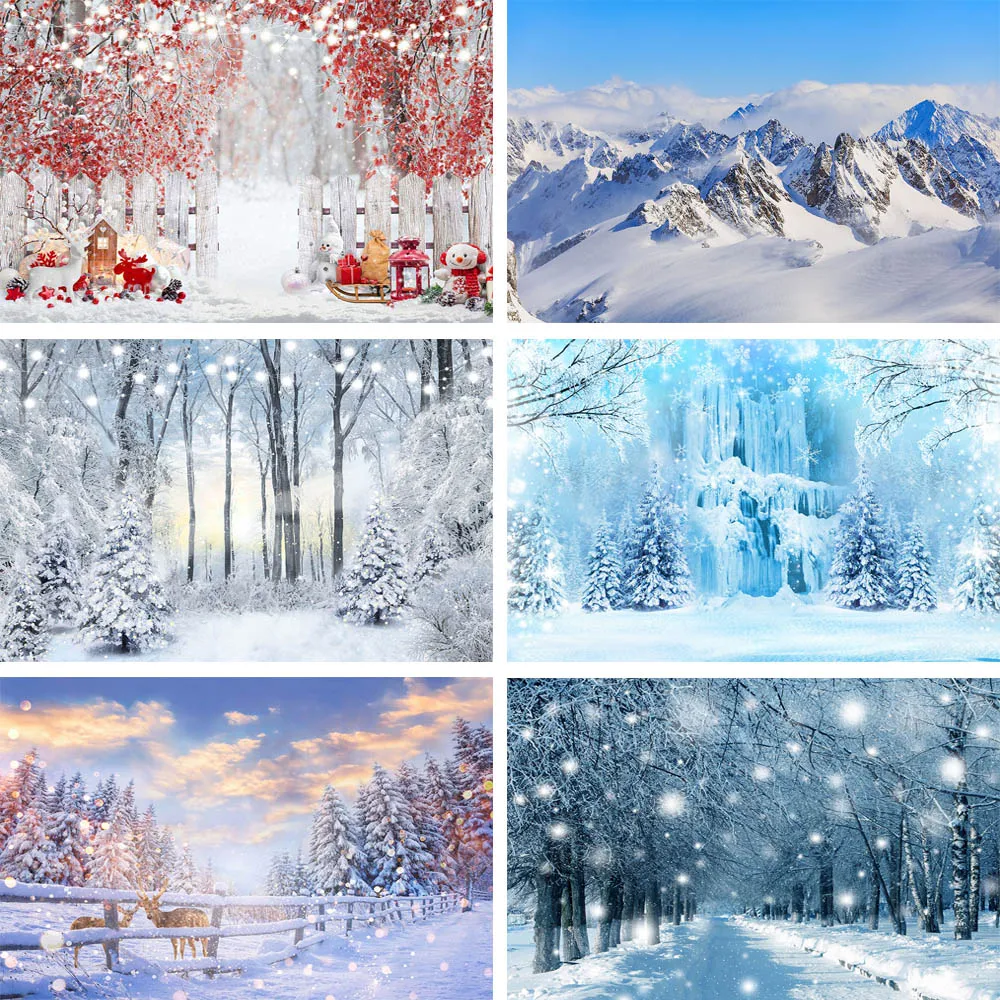 

Winter Nature Scenery Backdrops For Photography Snow Scene Forest Baby Kids Portrait Background Photo Studio Photophone Props