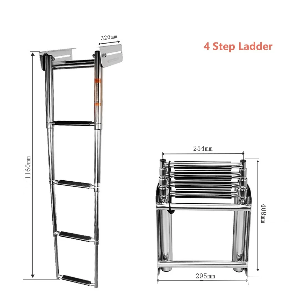 4 Step Stainless Steel Telescoping Ladder Baffle Boat Boarding Ladder Marine Boarding Ladder for Speedboat Marine Accessories