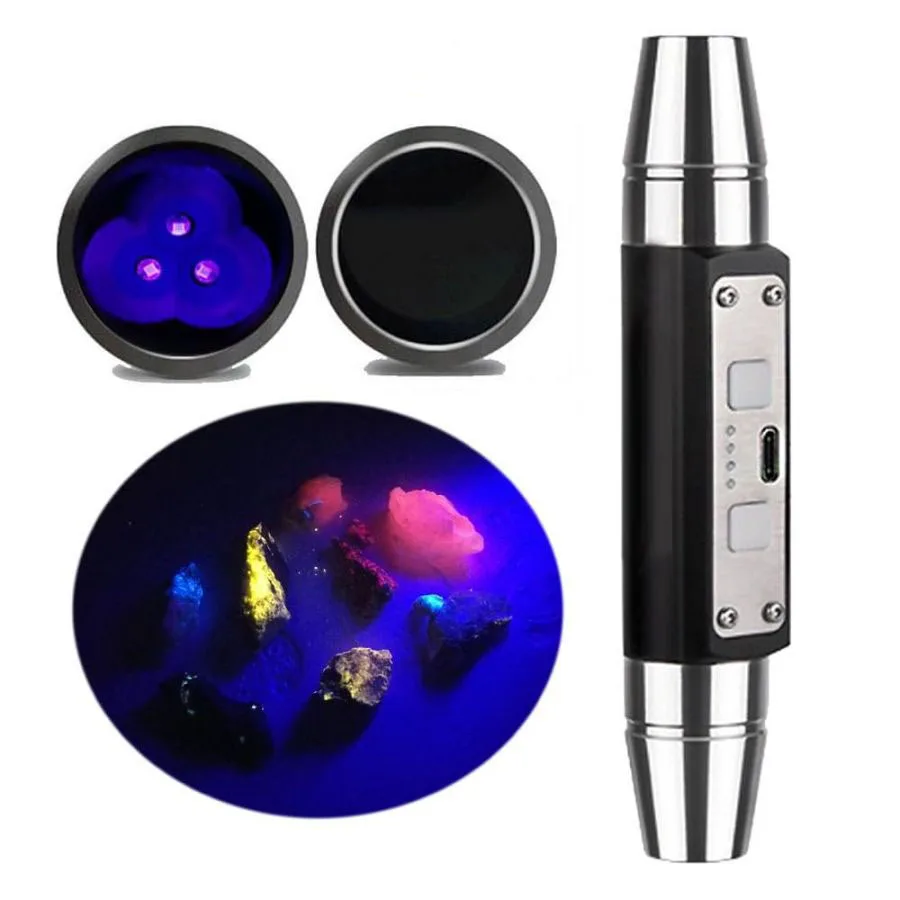 Longwave & Shortwave UV Lamps 365nm 395nm Minerals Phosphor Detector UVA UVC Blacklight LED Flashlight with ZWB3 filter