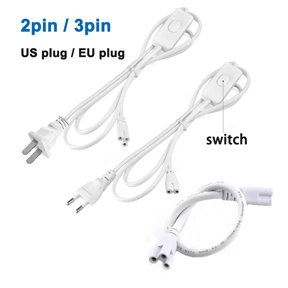 Lighting Accessory 250V EU Plug Switch Cable For T5 LED Tube T8 Power Charging Wire Connection Wire ON/OFF Connector k5