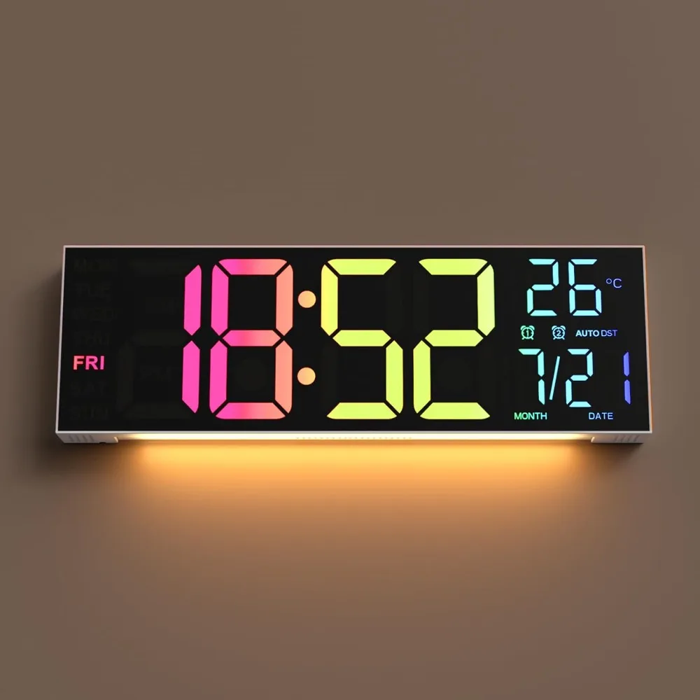 

Digital Wall Clock Large Display, 16.2" Large Digital Wall Clock with Color Changing Remote Control, Automatic Brightness