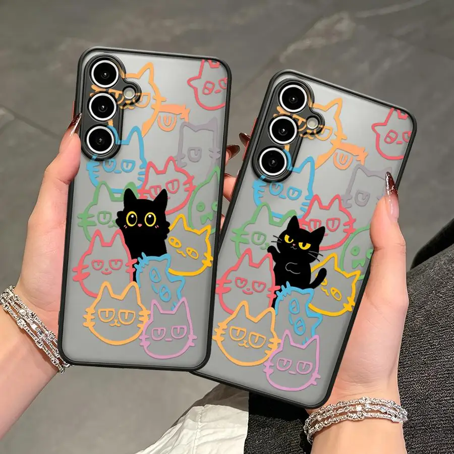 Trendy Cute Black Cat Phone Cover Case for Samsung Galaxy A56 A55 A53 A73 A33 A52S A72 A54 A34 A36 A35 A17 A52 A14 A23 A16 A15