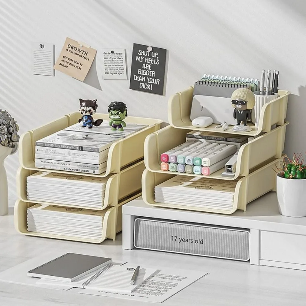 

Multifunctional Minimalism File Storage Tray Stackable INS Style A4 File Rack Durable Desktop Organizer Newspaper