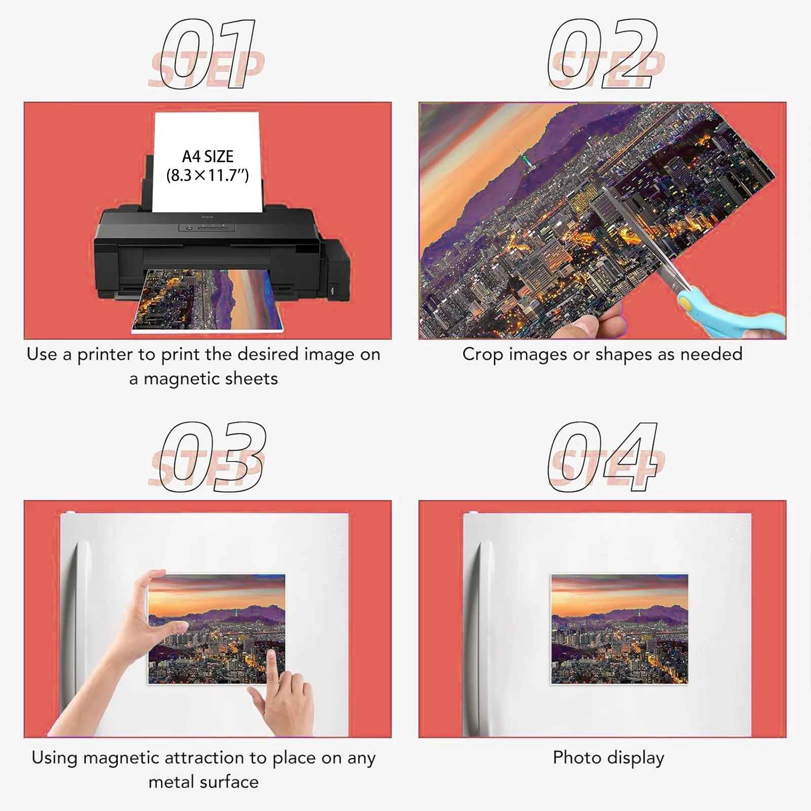 5 Sheets A4 Size Matte Finish Printable Magnetic Printing Sheets, Inkjet Printing Magnetic Photo Paper, Flexible Magnetic Paper