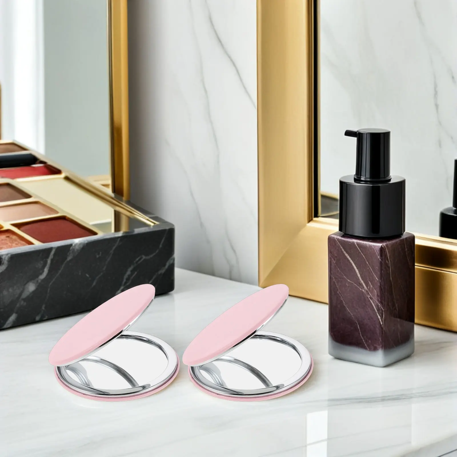 5Pcs Portable Folding Makeup Mirror Double Sided Hd Glass Round Compact Vanity Mirror for Women Men Purse Pocket Travel Office