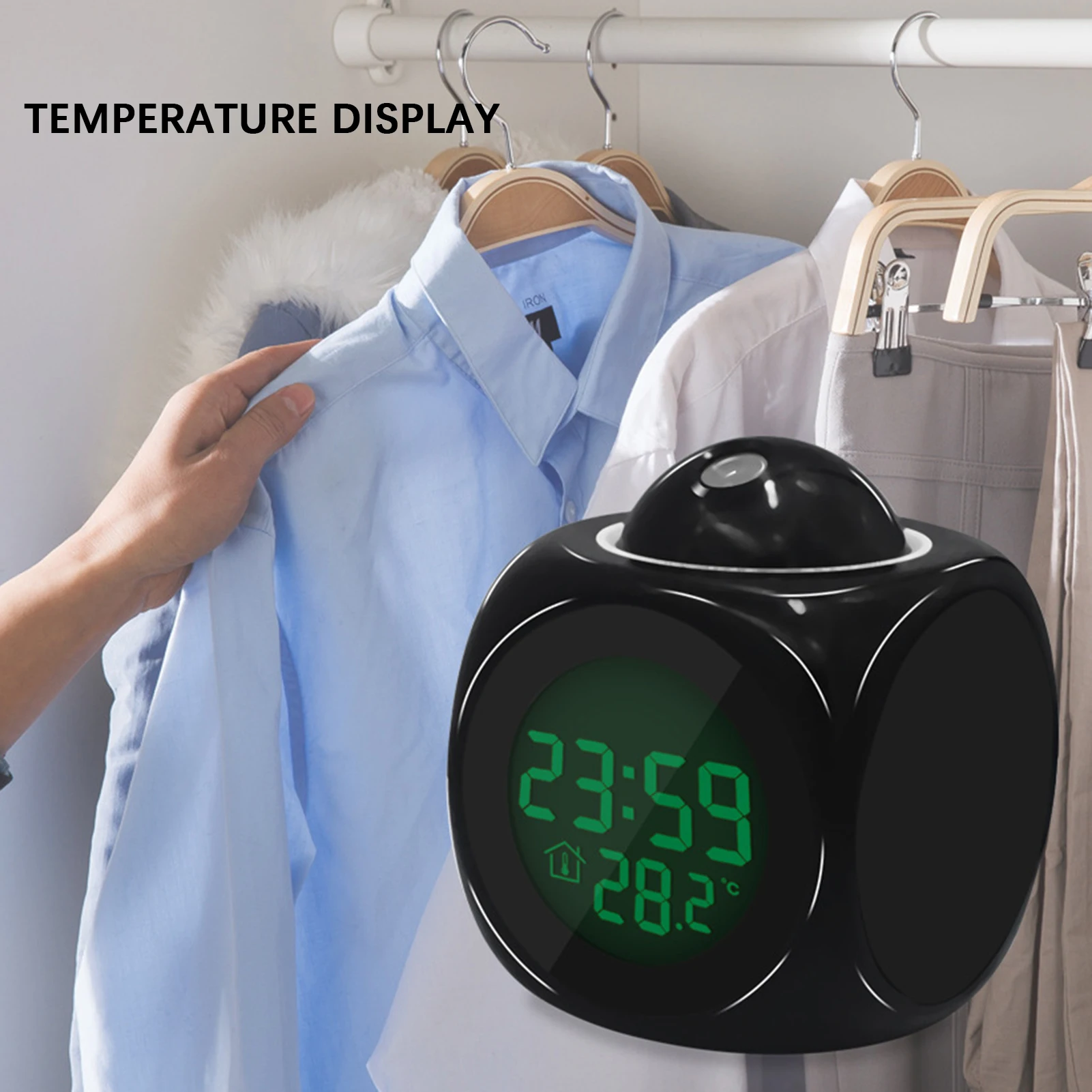 Small Digital Display Squared Clock With Projector Fashion Sturdy Bedsides Clock For Bedroom