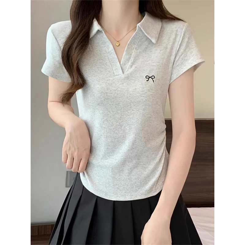 Premium Short Sleeve Women's T-shirt Guangzhou Thirteenth Factory New Summer 2026 European Style  Top Cotton V-neck Slim Fit