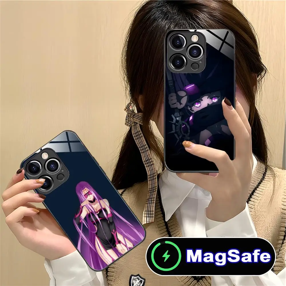 

Чехол для телефона Fate Stay Night Medusa Rider для iPhone 16, 15, 14, 13, 12, 11 Pro Max Plus Mini MagSafe, стеклянный цветной принт, роскошный