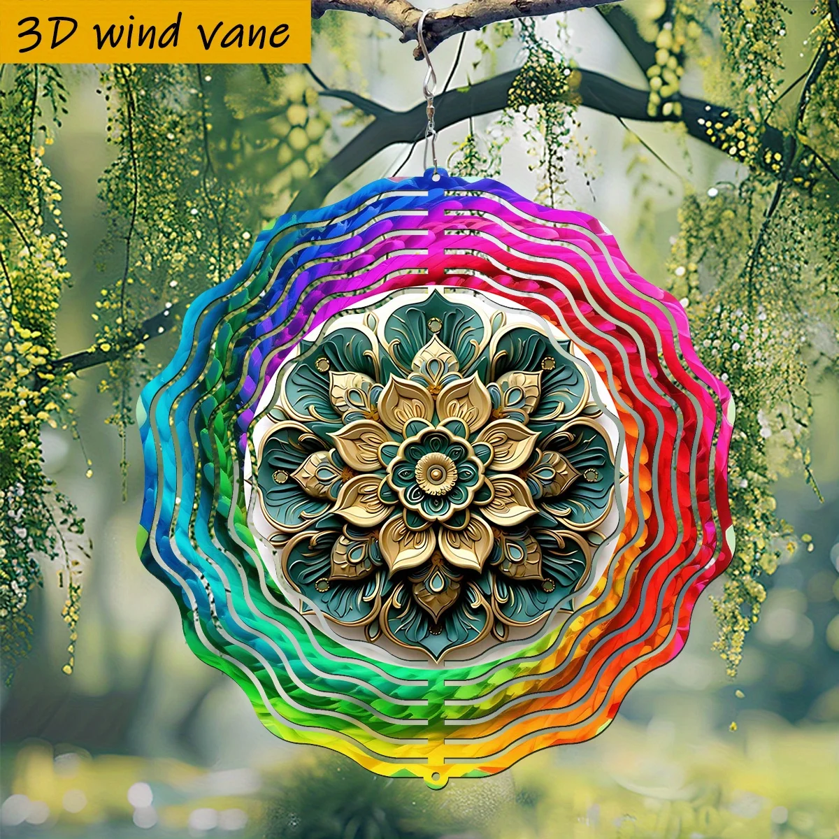 3D Wind Gyro, Gold-Copper Green Lotus Decoration, a Garden Spinner Suitable for All Seasons for Loved Ones 1pc