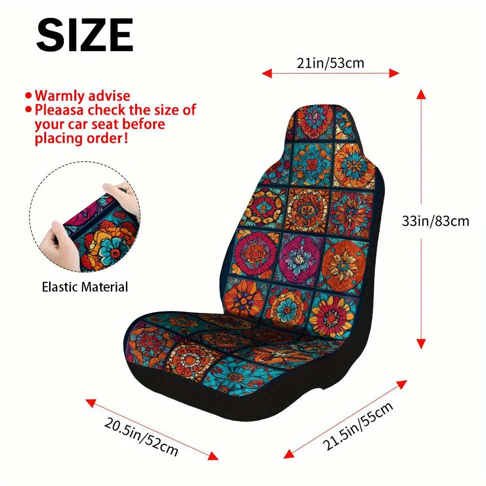 2pcs Colorful Floral Mosaic Print Car Seat Covers – Universal Front Seat Protectors For Cars, SUVs & Sedans, Enhances Comfort, D