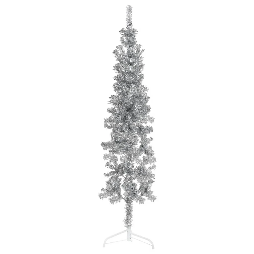Vidaxl Silver Half Thin Artificial Christmas Tree With Support Cm