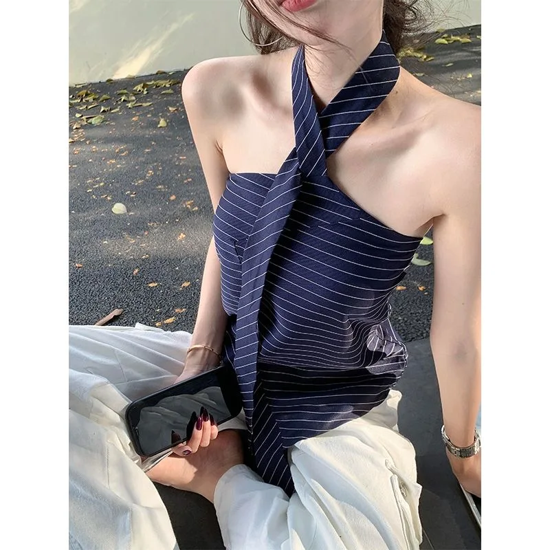 

Miu Sle Spicy Girl утягивающий топ на бретельках женский Pure Desire сексуальный бал асимметричный полосатый висячий жилет