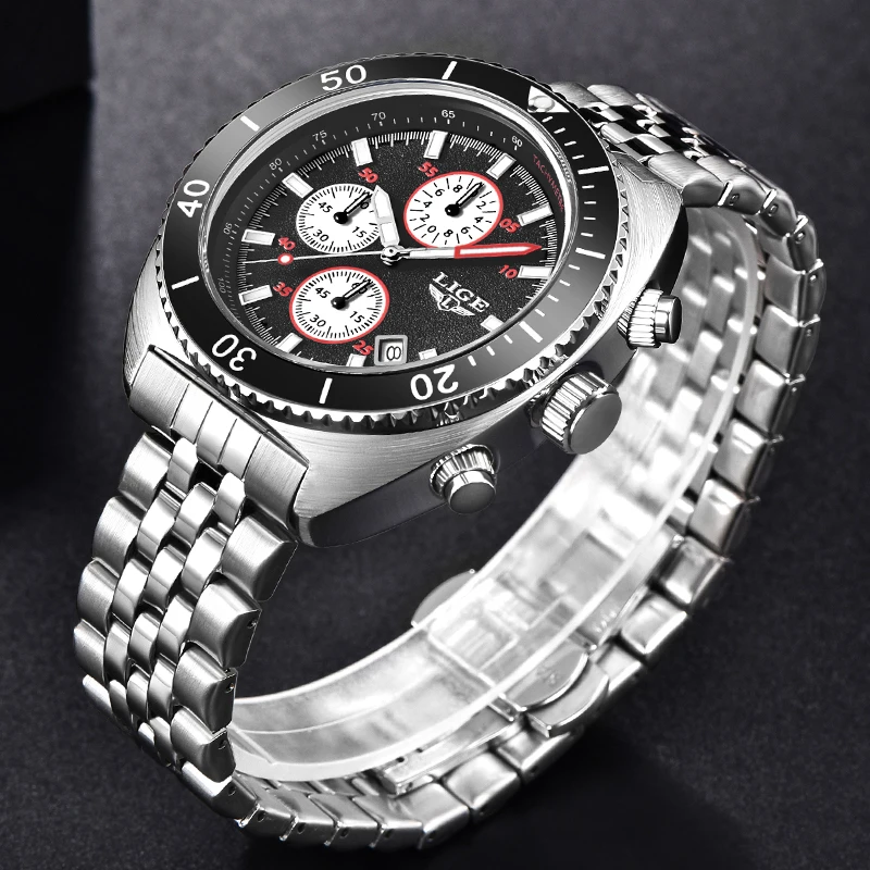 Uhr Herren LIGE New Watch Man Top Brand Sports Quartz Date Wristwatch Mens Watches Luxury Steel Waterproof Chronograph Men Gift