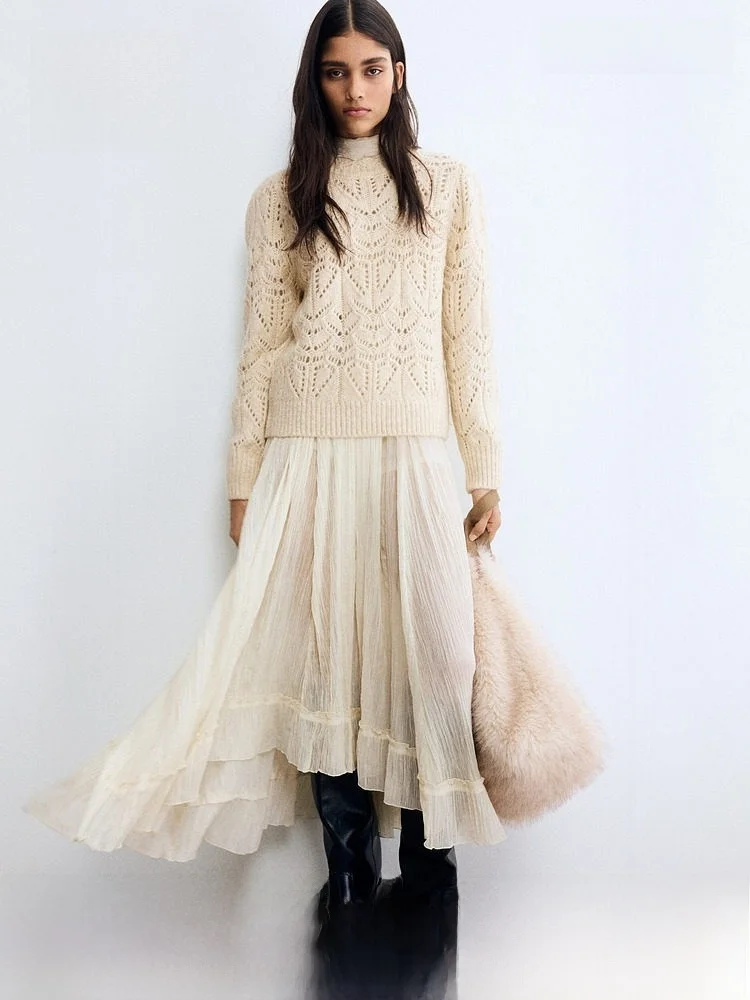 

Sweet Soft Women's Wool Knitted Sweater H&M Me Knitwear Casual Slim Fit Sle Regular Thin Winter Spring Faion