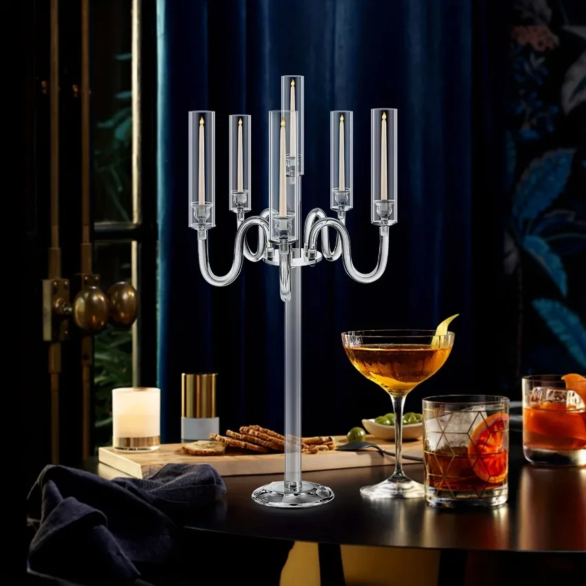 5+1 Arms Candlestick Acrylic Candle Holders Wedding Table Centerpieces Flower Stands Party Candelabra Decoration Gift Home Decor