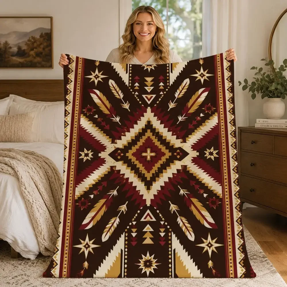 Southwestern Tribal Geometric Arrow Pattern Throw Blankets Soft Warm Flannel Blanket Bedding for Bed Living room Home Sofa