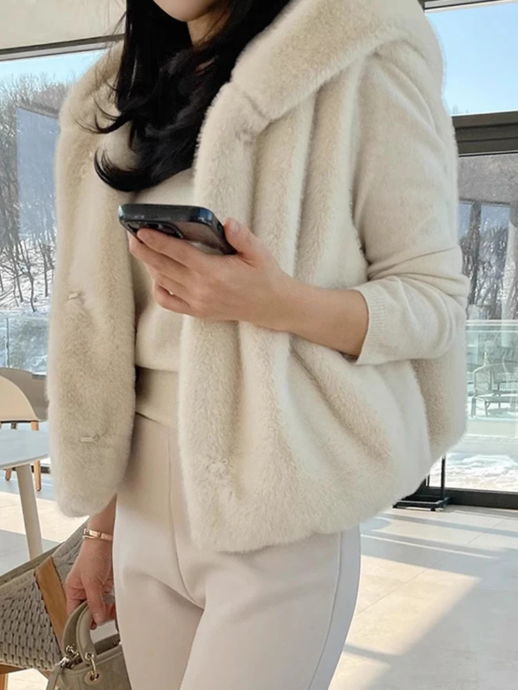 

Chic Autumn Winter Vintage Hooded Mink Fur Vest Loose Versatile Women's Faion Outerwear Comfortable Soft Coat Jaet