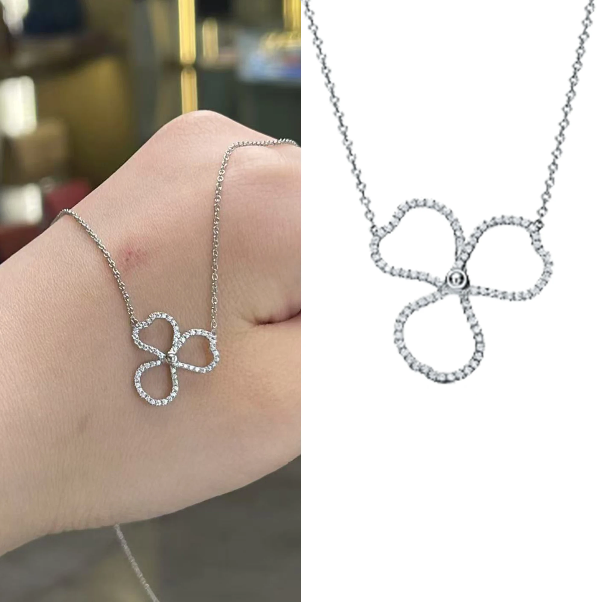 

Advanced design petal studded diamond temperament necklace made of pure silver S925 high-quality minimalist necklace TCO series