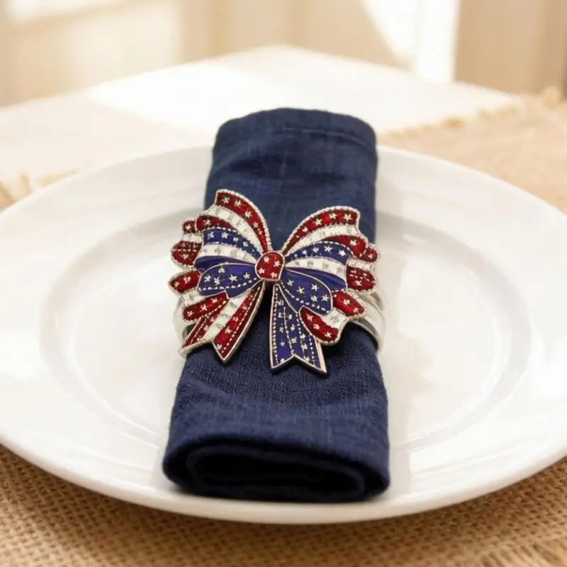 Elegant Tissue Buckles Double Bowknot Tissue Holders Tissue Rings Practical Serviettes Rings Metal Texture for Kitchen X3UC