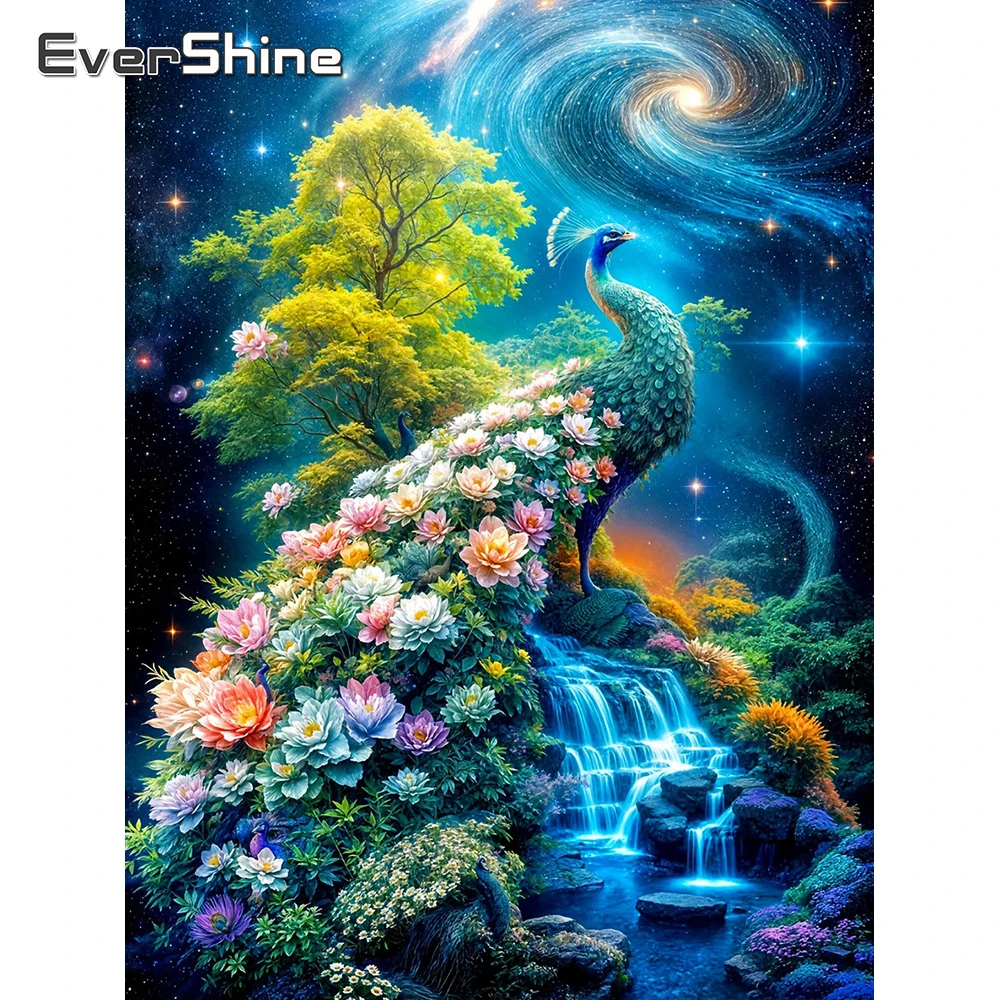 EverShine 5D Diamant-Mosaik Pfau Vollquadrat-Malerei Tier-Strass-Stickerei Blumenbild Baum Heimdekoration