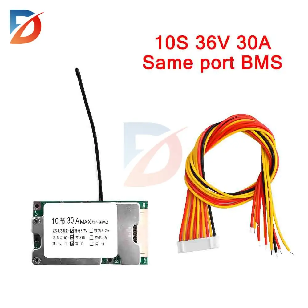 BMS 10S 36V 30A Lithium Battery Protection Board with Same Port Balanced Lithium Battery Protection Board with Sensor Line