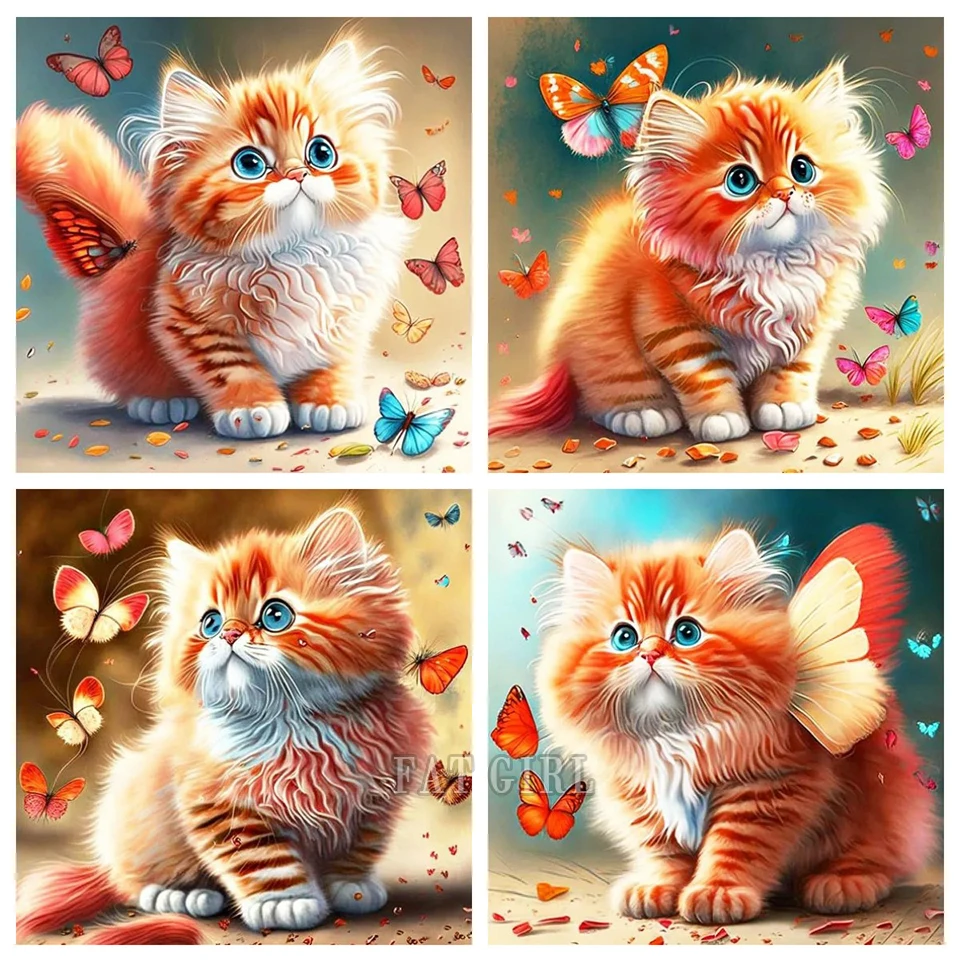 DIY Diamond Embroidery Kits Cat Animals 5d Diamond Painting Butterfly Needlework Full Drill Mosaic Cross Stitch Home Decoration