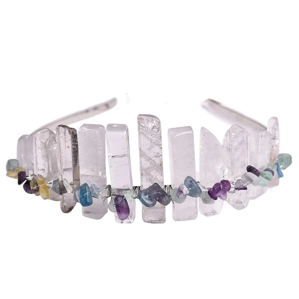 

Корона из прозрачного кварца, повязка на голову из необработанного кварца, тиара ручной работы, головной убор из натурального камня для женщин и девушек на свадьбы и вечеринки