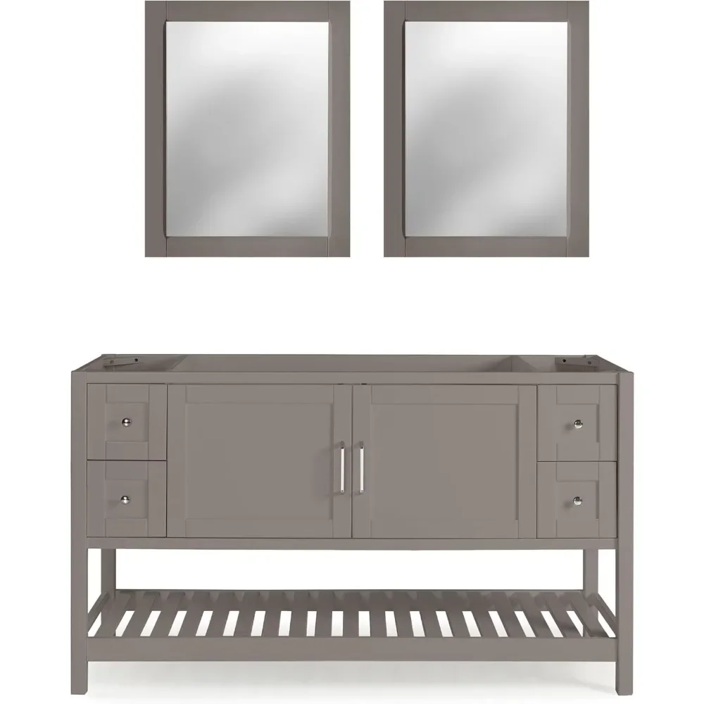 Bathroom Vanity 2-Piece Set - 60 Inch Vanity and Bathroom Mirror - Solid Wood Bathroom Sink Cabinet Set (Gray) Furniture Top