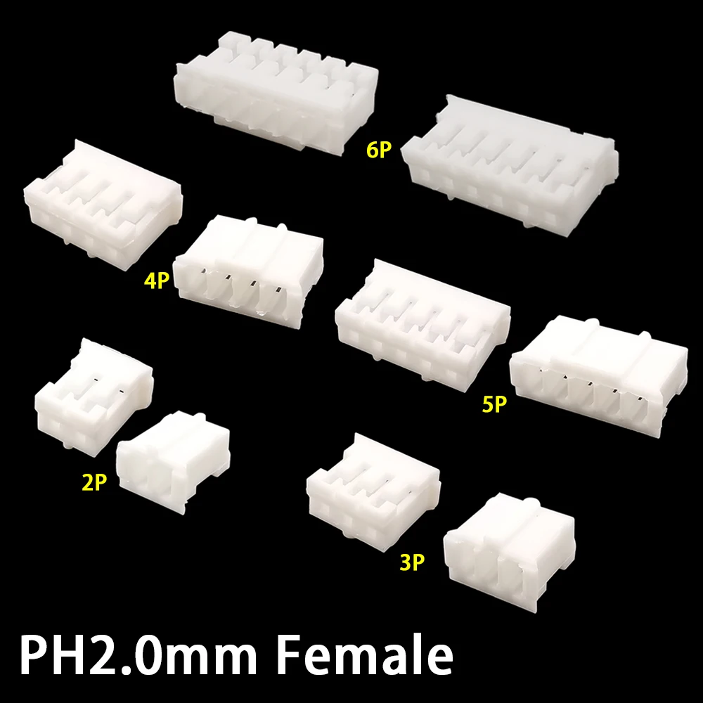 100Pcs JST PH2.0mm Wire Connector Terminal Housing 2mm Pitch 2P/3/4P/5/6Pin JST Male Female Plastic Shell Pin Header Connector