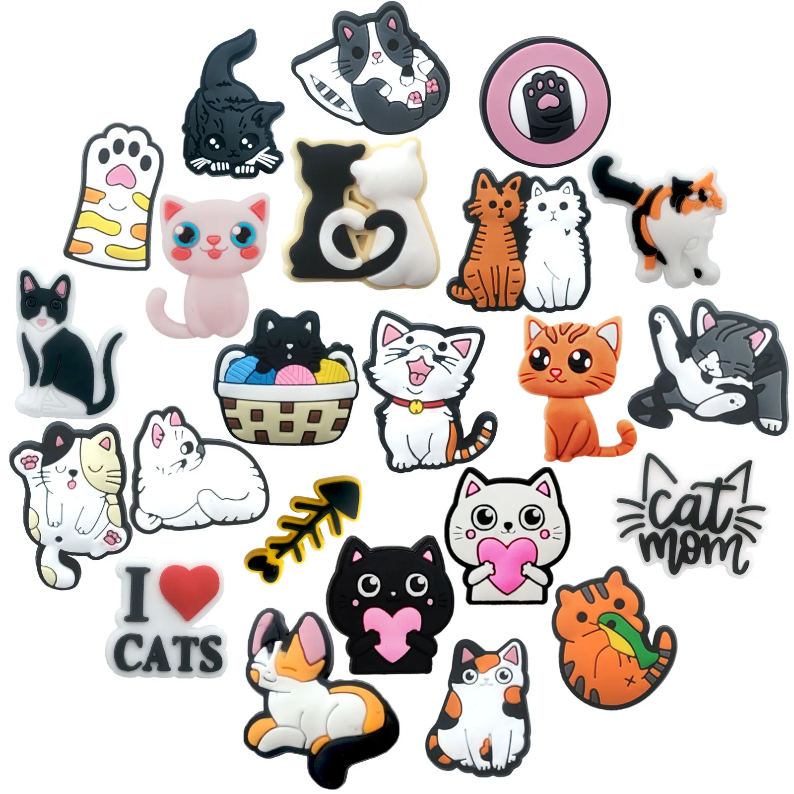 23Pcs Cute Cat Series Shoe Charms For Shoe Key Chain Sandals Beach Bags, PVC DIY Shoe Decorations Accessories Shoes Pins